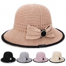 Knitted Wide Brim Cloche Cap Mujer Bow Outdoors Holiday Foldable Beach Sun Hat  eb-45269190